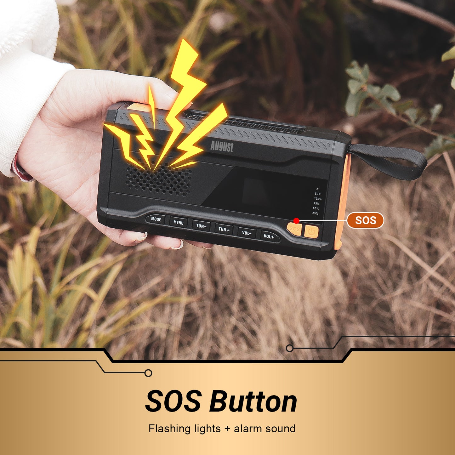 Wind Up Radio 3-in-1 Solar Rechargeable Battery FM DAB Bluetooth - August MB290B [Refurbished]