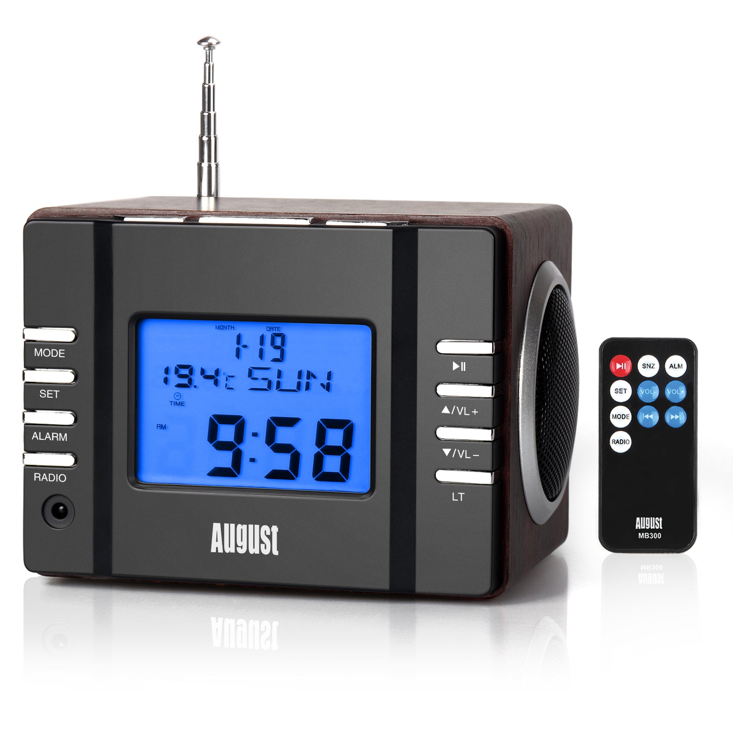 Bedside Radio Alarm Clock with USB / SD MP3 Player - August MB300 [Refurbished: 6 Month Warranty]