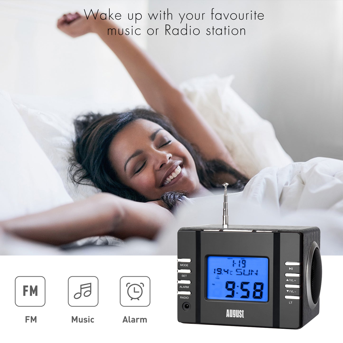 Bedside Radio Alarm Clock with USB / SD MP3 Player - August MB300 [Refurbished]