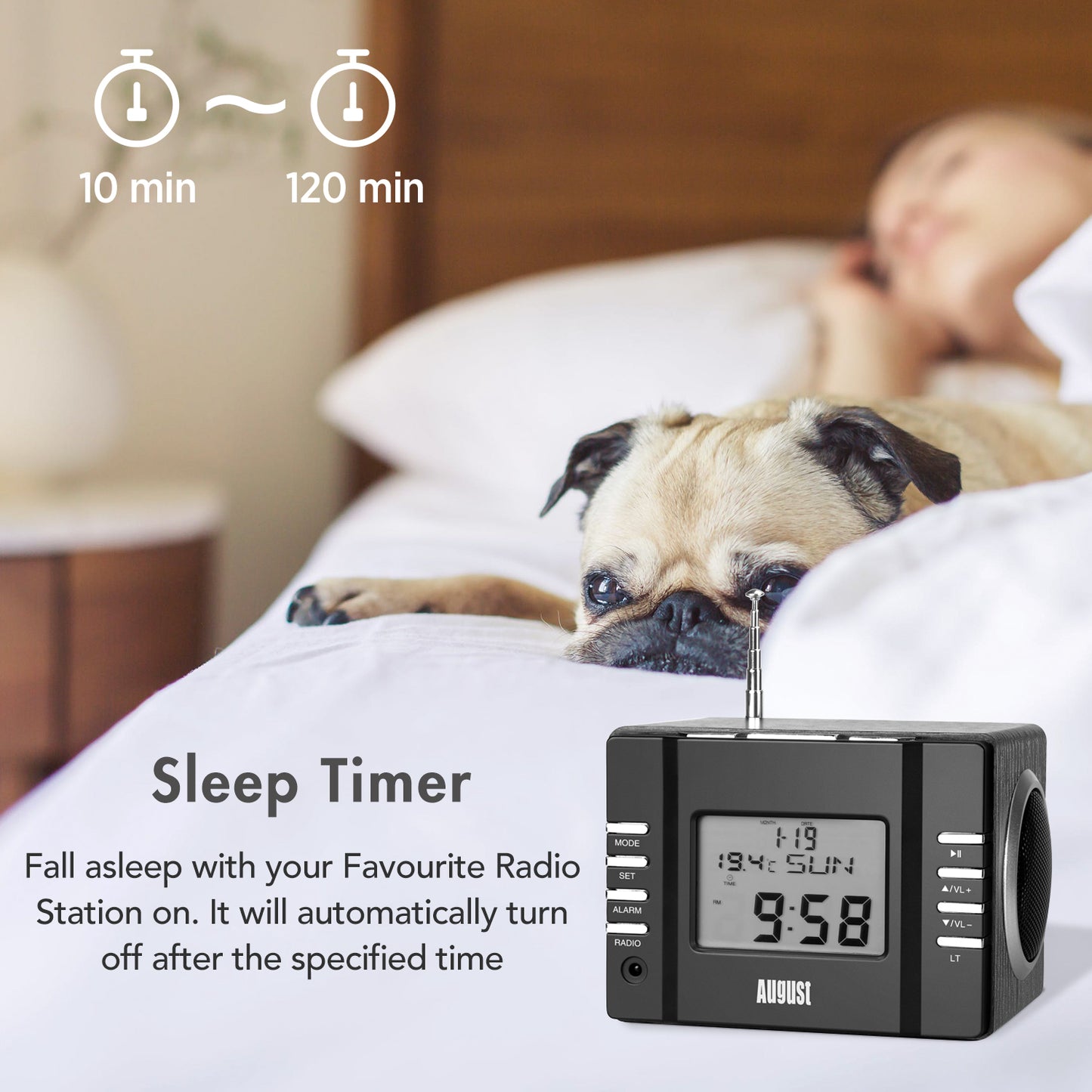 Bedside Radio Alarm Clock with USB / SD MP3 Player - August MB300 [Refurbished]