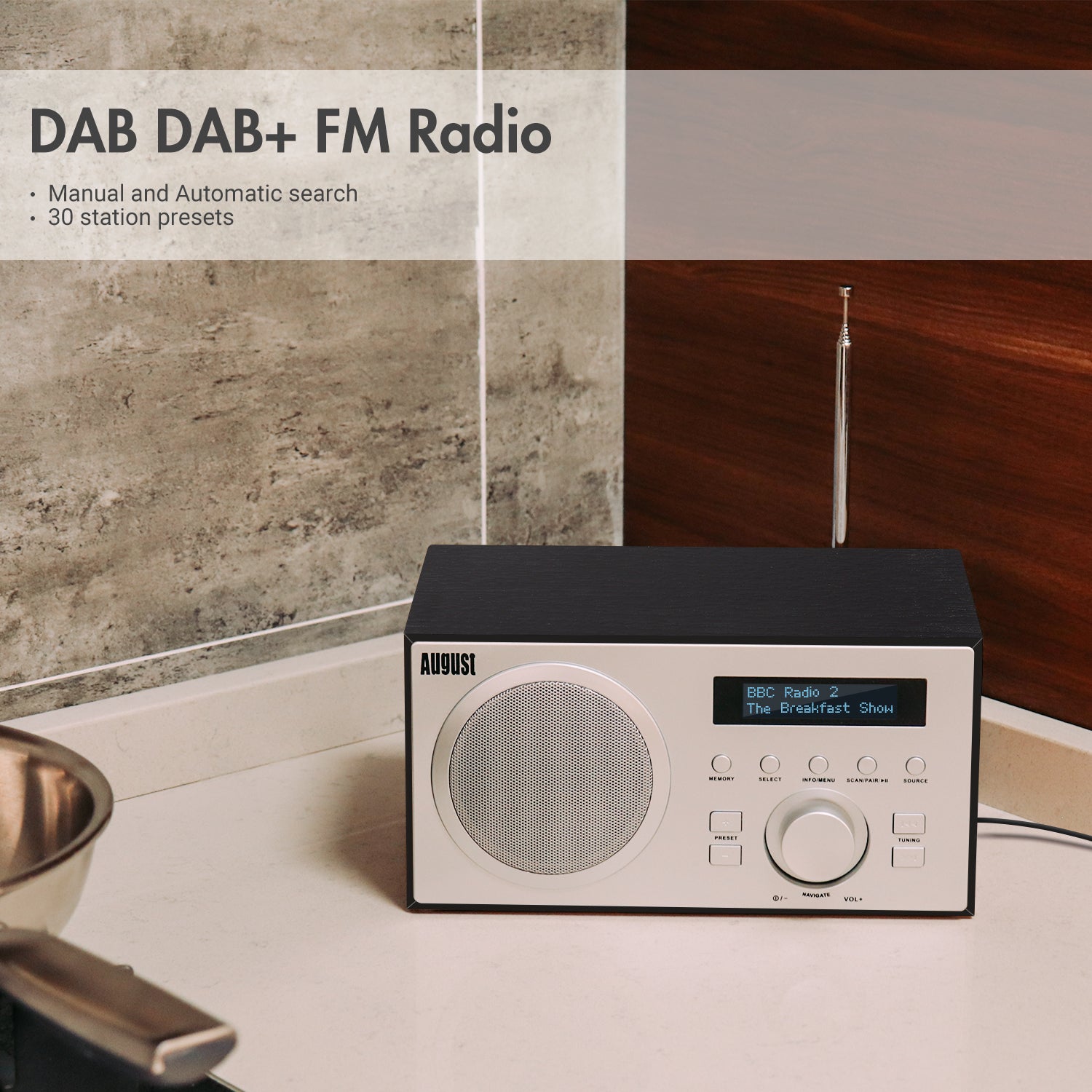 Digital DAB+ FM Dual Radio Alarm Clock Bluetooth Speaker - August MB420 [Refurbished: 6 Month Warranty]