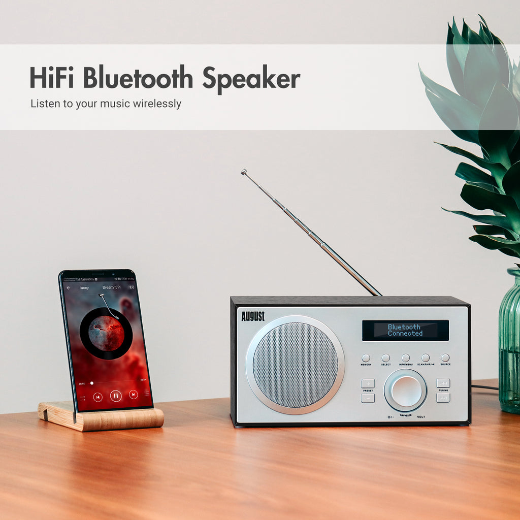 Digital DAB+ FM Dual Radio Alarm Clock Bluetooth Speaker - August MB420 [Refurbished: 6 Month Warranty]