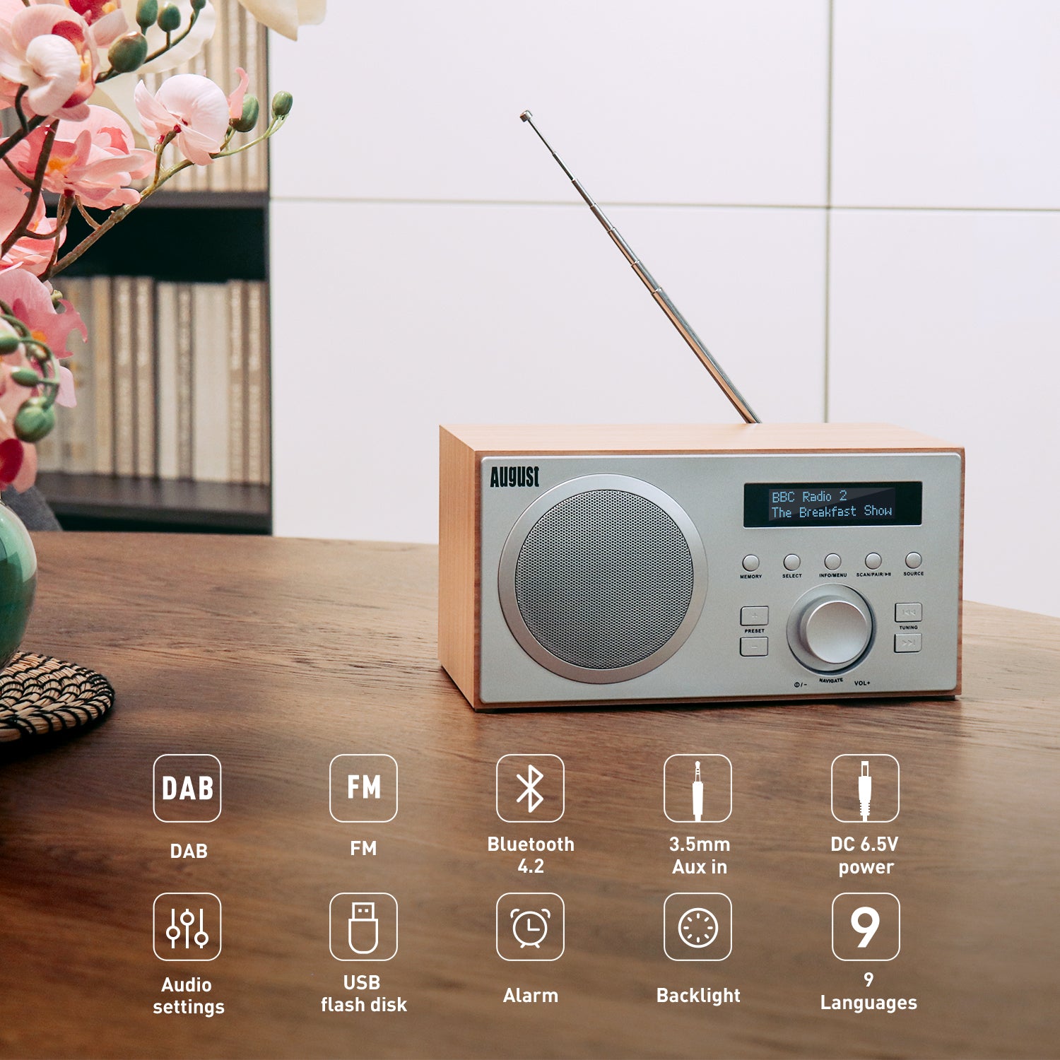 Digital DAB+ FM Dual Radio Alarm Clock Bluetooth Speaker - August MB420 [Refurbished: 6 Month Warranty]