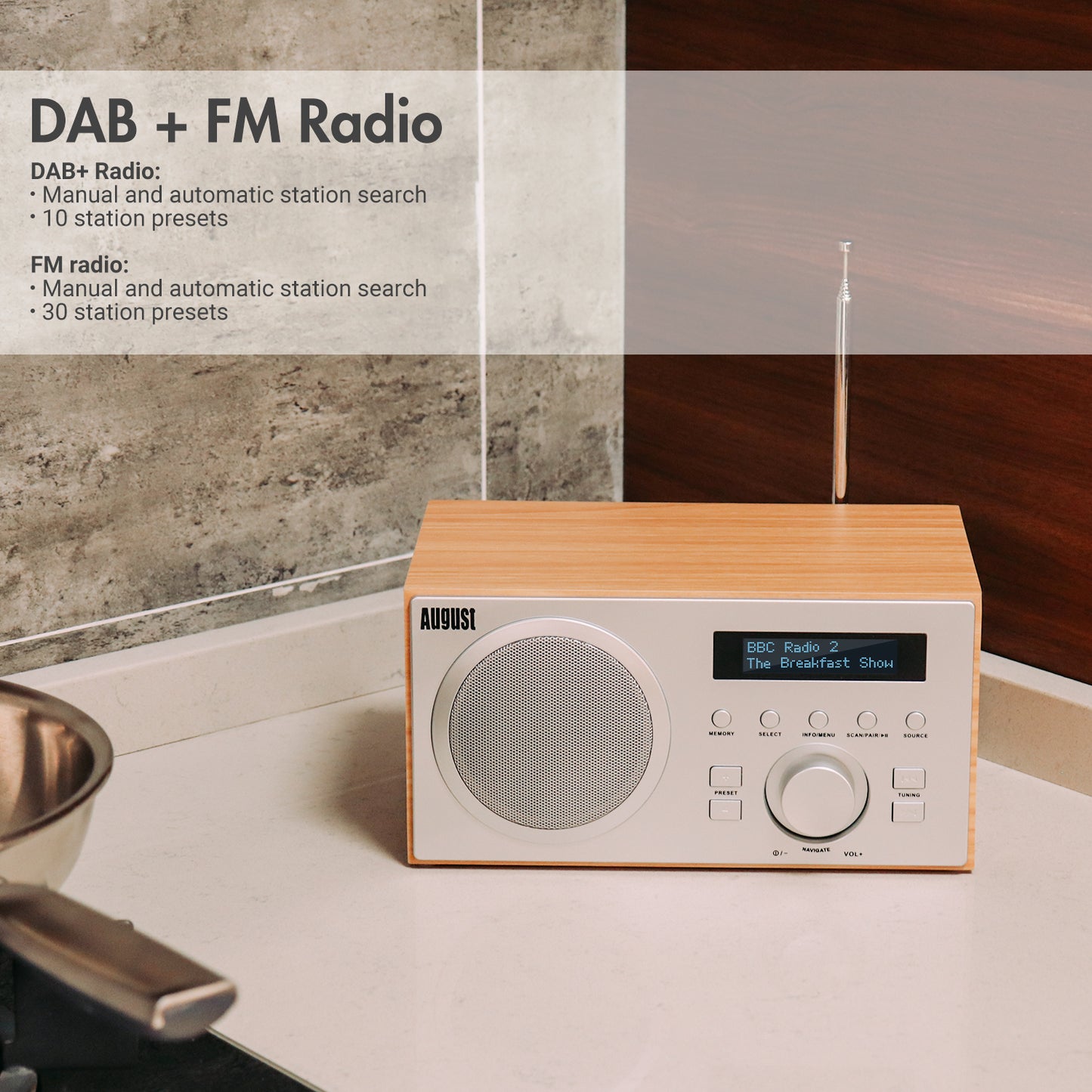 Digital DAB+ FM Dual Radio Alarm Clock Bluetooth Speaker - August MB420 [Refurbished]