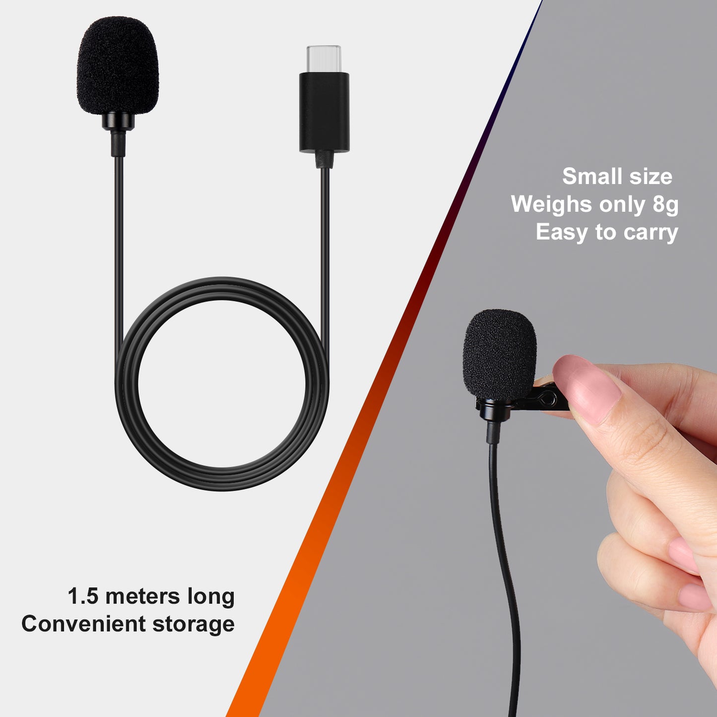 USB-C Lavalier Lapel Microphone Clip-On Omnidirectional Recording - August MCP150