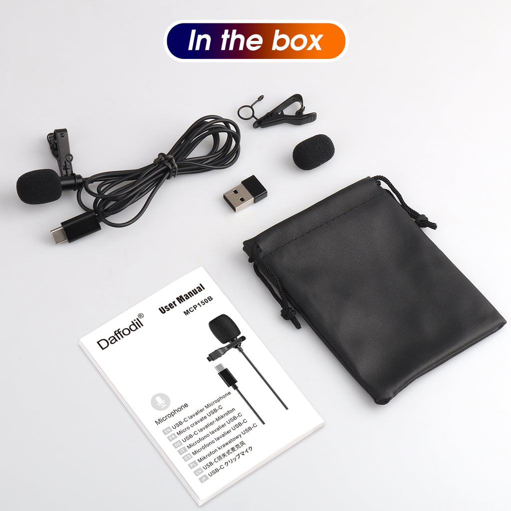 USB-C Lavalier Lapel Microphone Clip-On Omnidirectional Recording - Daffodil MCP150