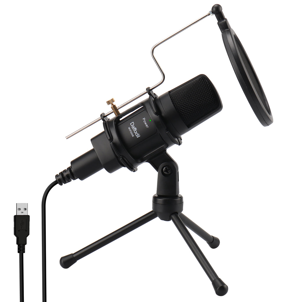 USB Microphone for PC with Shock Mount, Pop Filter, Tripod & CVC Noise Reduction - Daffodil MCP200