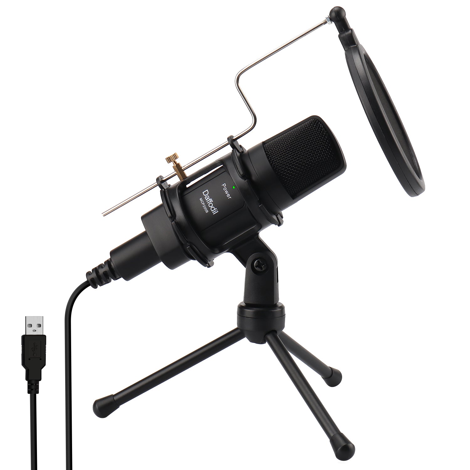 USB Microphone for PC with Shock Mount, Pop Filter, Tripod & CVC Noise Reduction - Daffodil MCP200