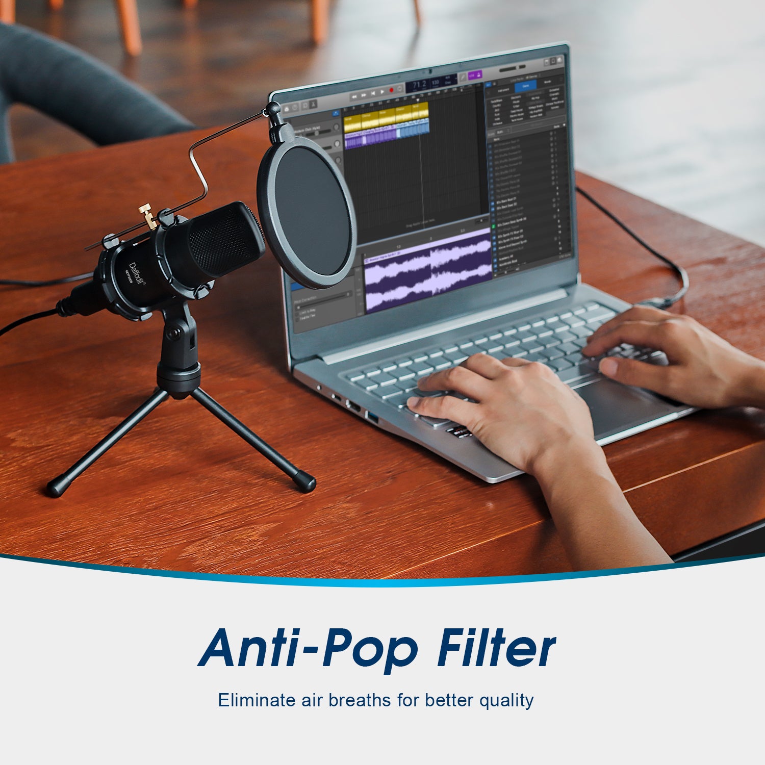 USB Microphone for PC with Shock Mount, Pop Filter, Tripod & CVC Noise Reduction - Daffodil MCP200