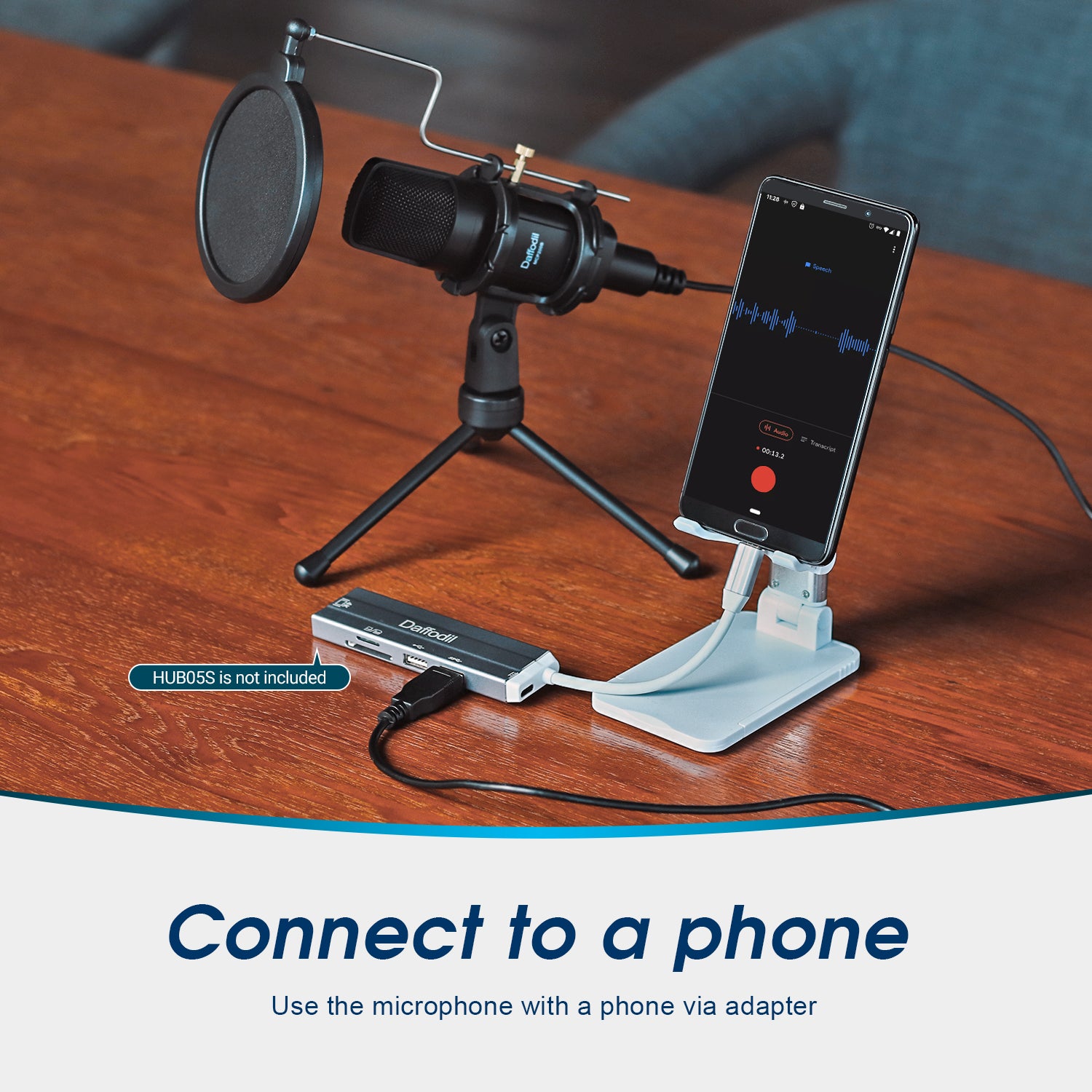 USB Microphone for PC with Shock Mount, Pop Filter, Tripod & CVC Noise Reduction - Daffodil MCP200