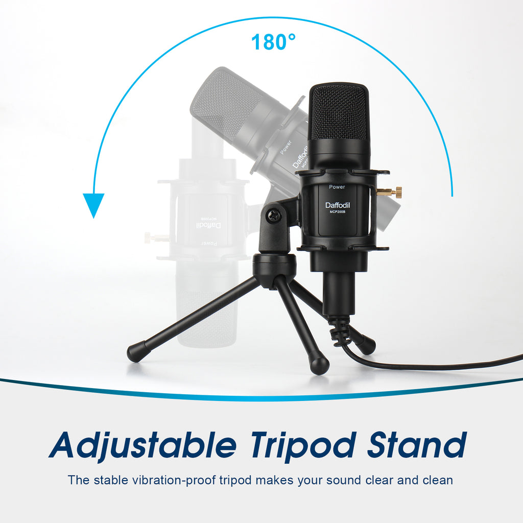 USB Microphone for PC with Shock Mount, Pop Filter, Tripod & CVC Noise Reduction - Daffodil MCP200