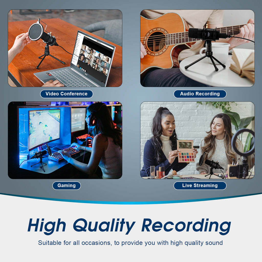 USB Microphone for PC with Shock Mount, Pop Filter, Tripod & CVC Noise Reduction - Daffodil MCP200