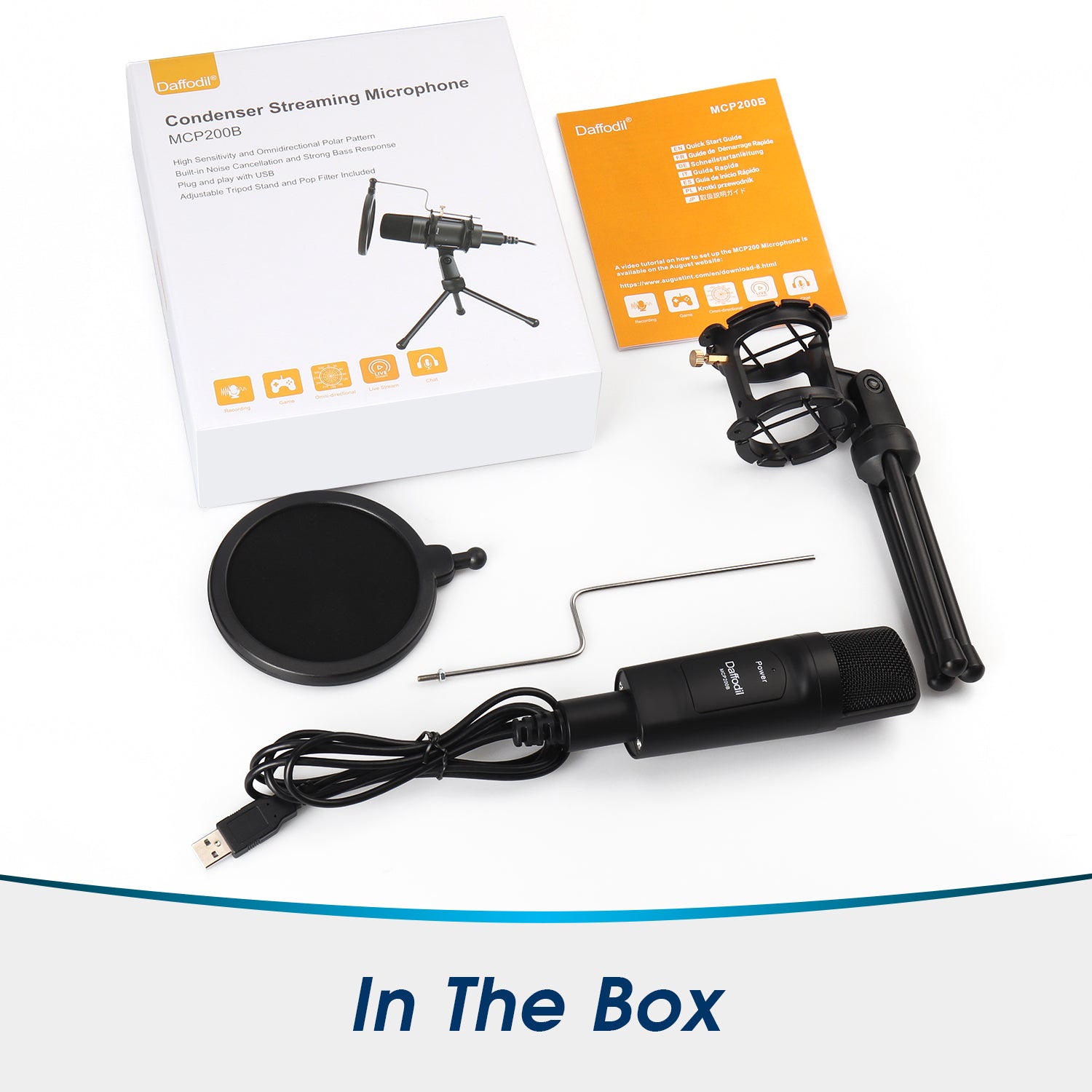 USB Microphone for PC with Shock Mount, Pop Filter, Tripod & CVC Noise Reduction - Daffodil MCP200