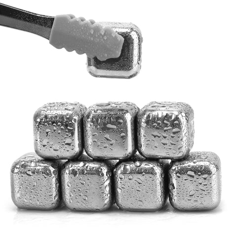 8 Pieces Stainless Steel Ice Cubes Stone Rocks, Reusable Ice Cubes with Storage Case and Tongs