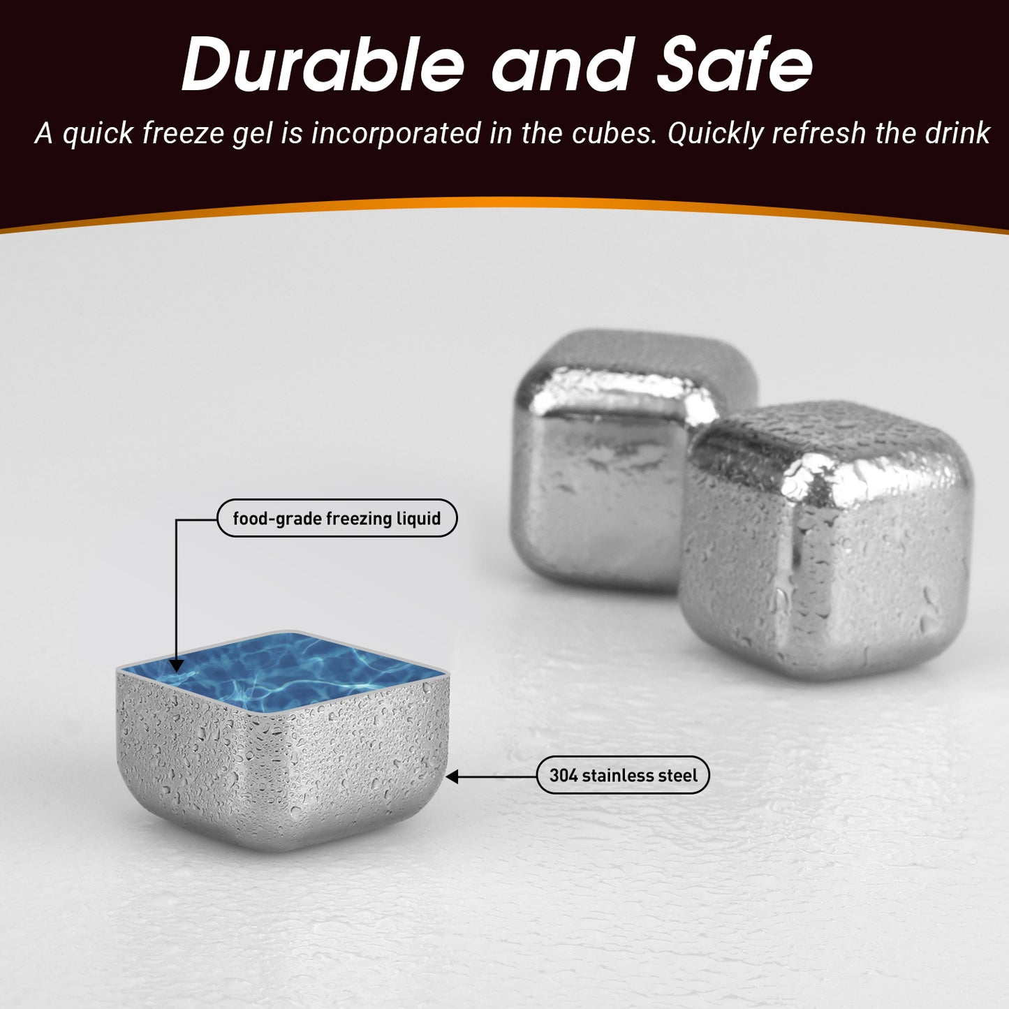 8 Pieces Stainless Steel Ice Cubes Stone Rocks, Reusable Ice Cubes with Storage Case and Tongs