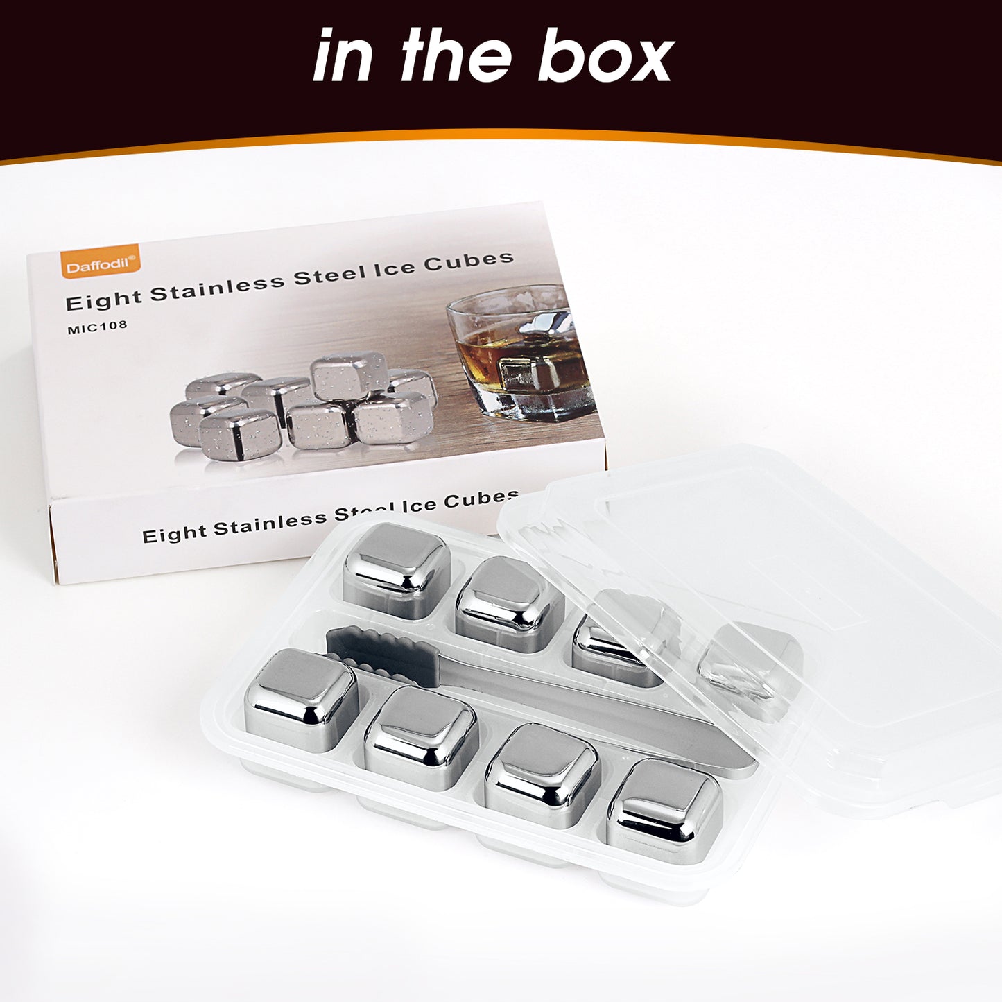 8 Pieces Stainless Steel Ice Cubes Stone Rocks, Reusable Ice Cubes with Storage Case and Tongs