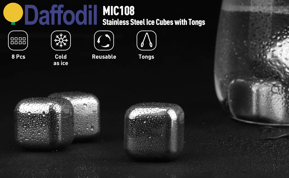 8 Pieces Stainless Steel Ice Cubes Stone Rocks, Reusable Ice Cubes with Storage Case and Tongs