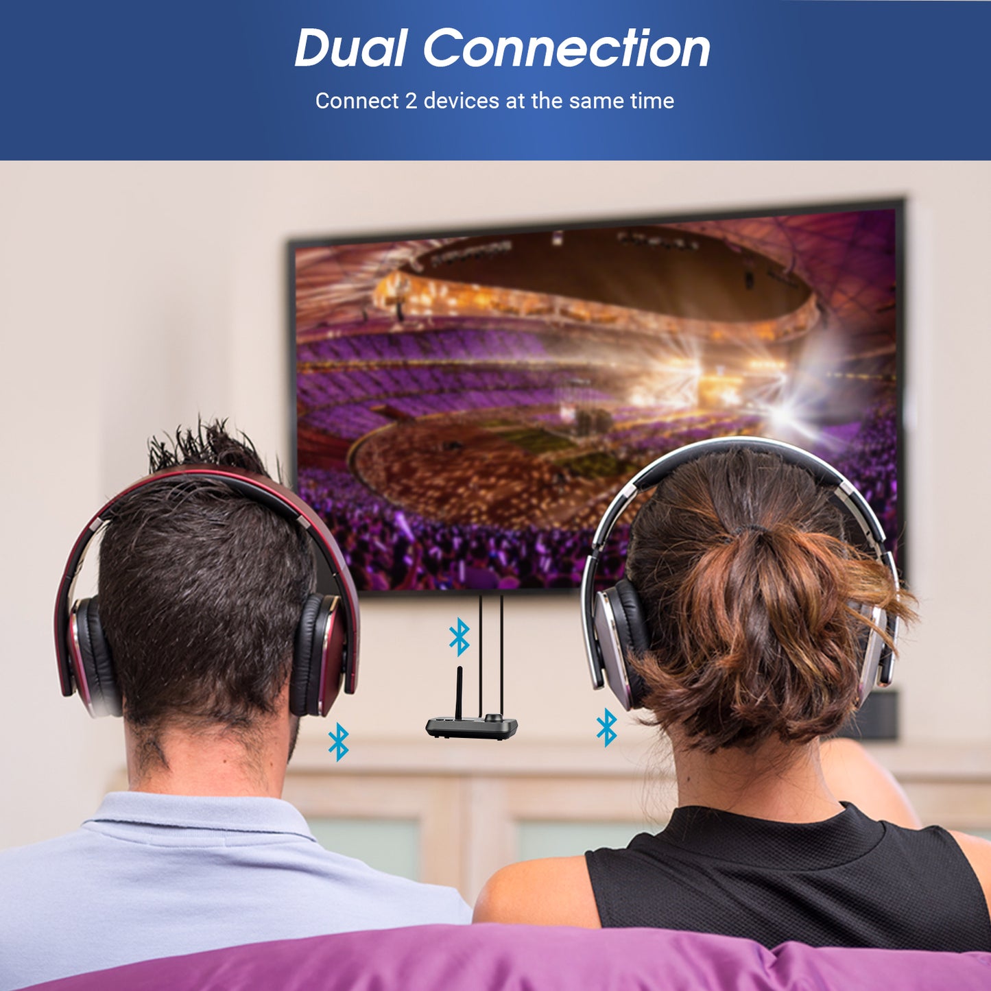 Two people wear headphones connected simultaneously to the MR280