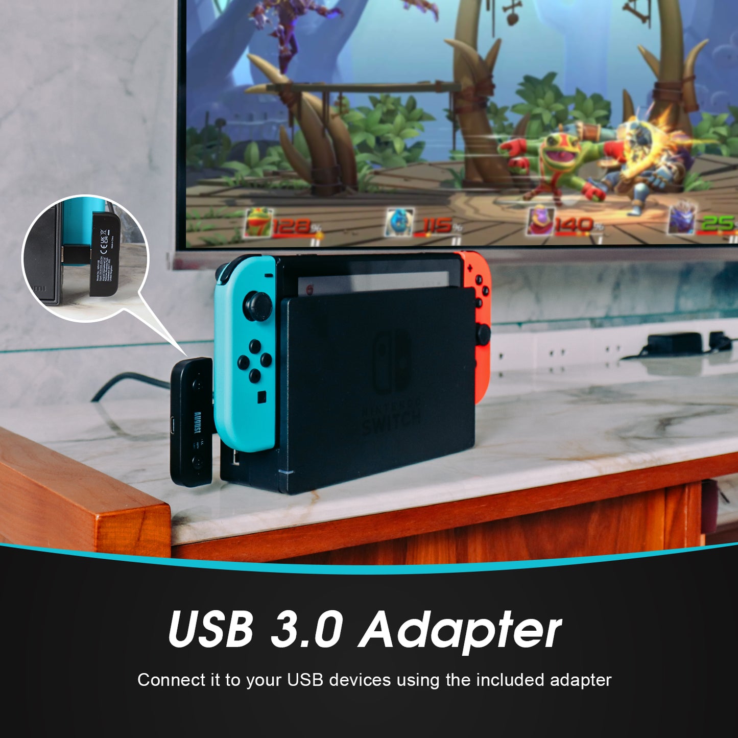 Dual Bluetooth Headphones Audio Transmitter for Nintendo Switch AptX-LL PS5 - August MR410
