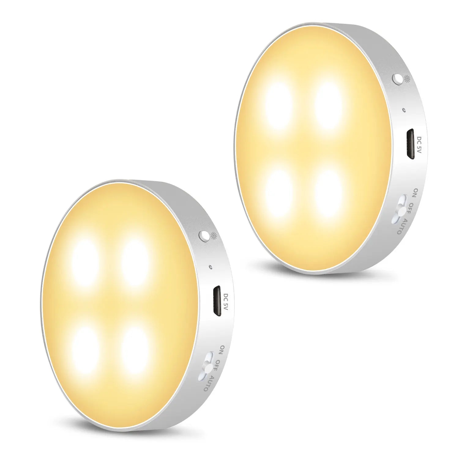 Twin-Pack Magnetic LED Motion Sensor Lights, Warm White Rechargeable - Daffodil LEC022