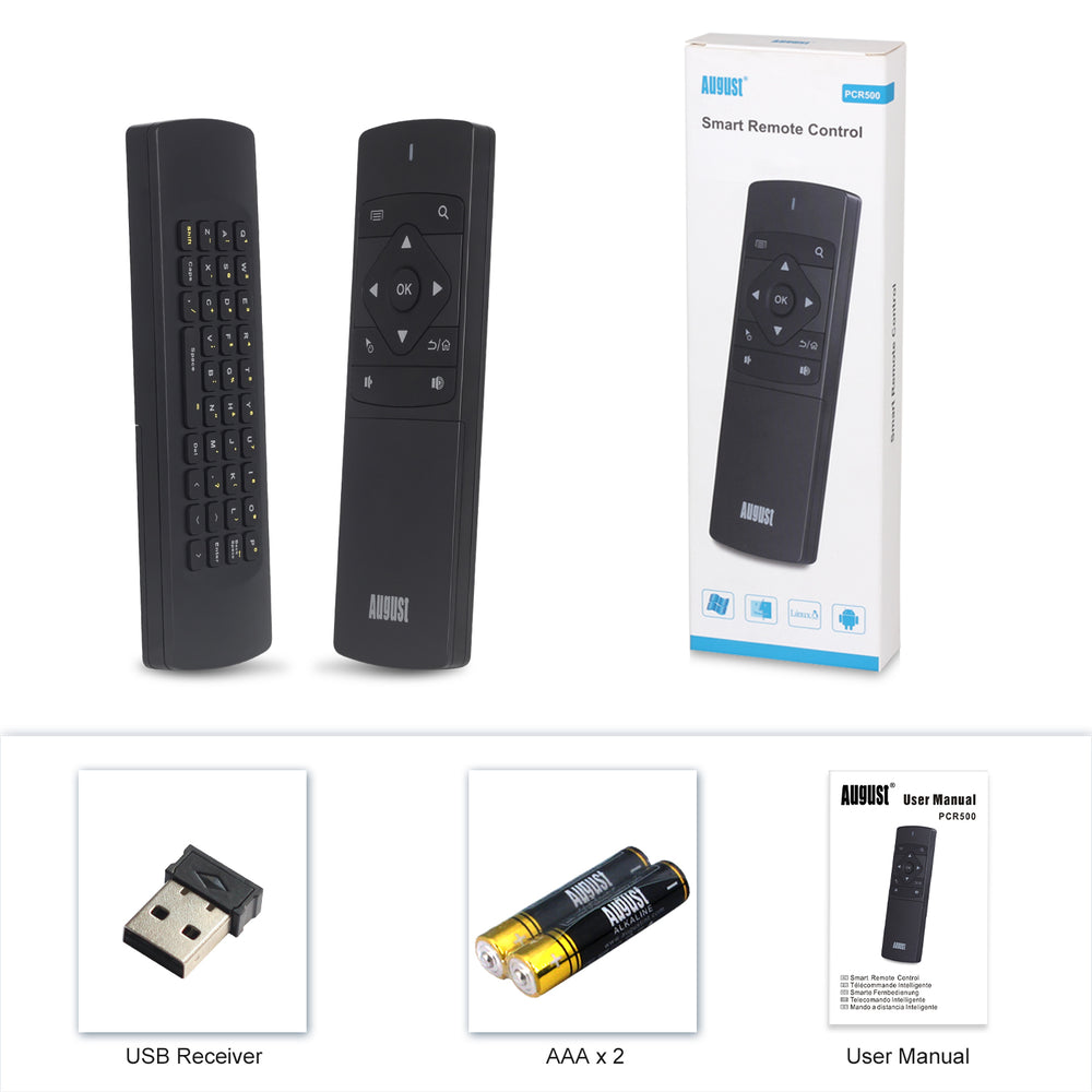 USB Air Mouse Portable Keyboard Remote Control for PC, Laptop, Kodi, Raspberry Pi, Chromebook August PCR500