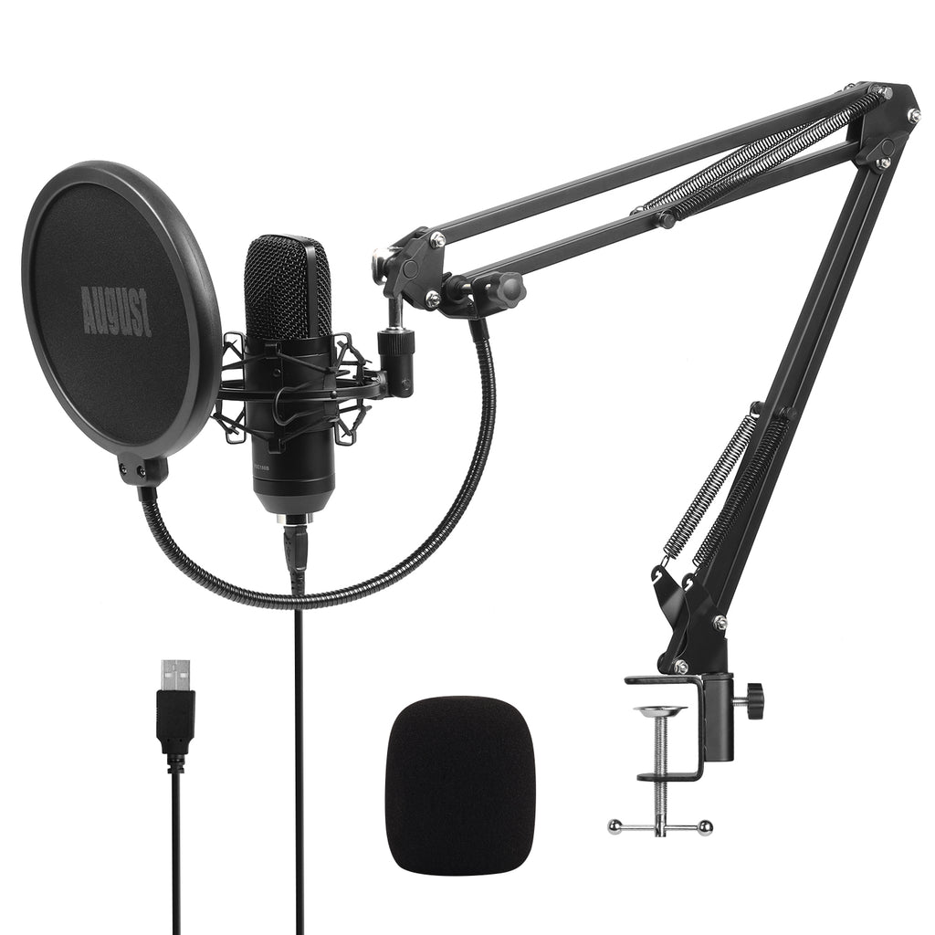 USB Gaming Studio Condenser Microphone Professional Bundle - August REC100B
