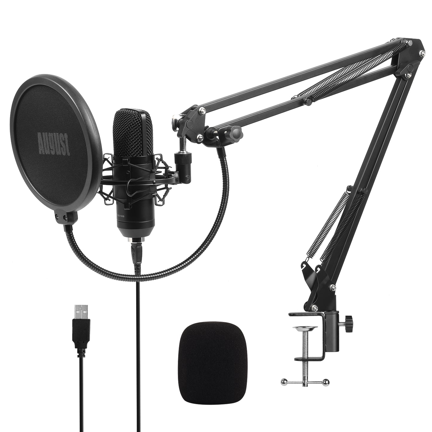 USB Gaming Studio Condenser Microphone Professional Bundle - August REC100B [Refurbished]
