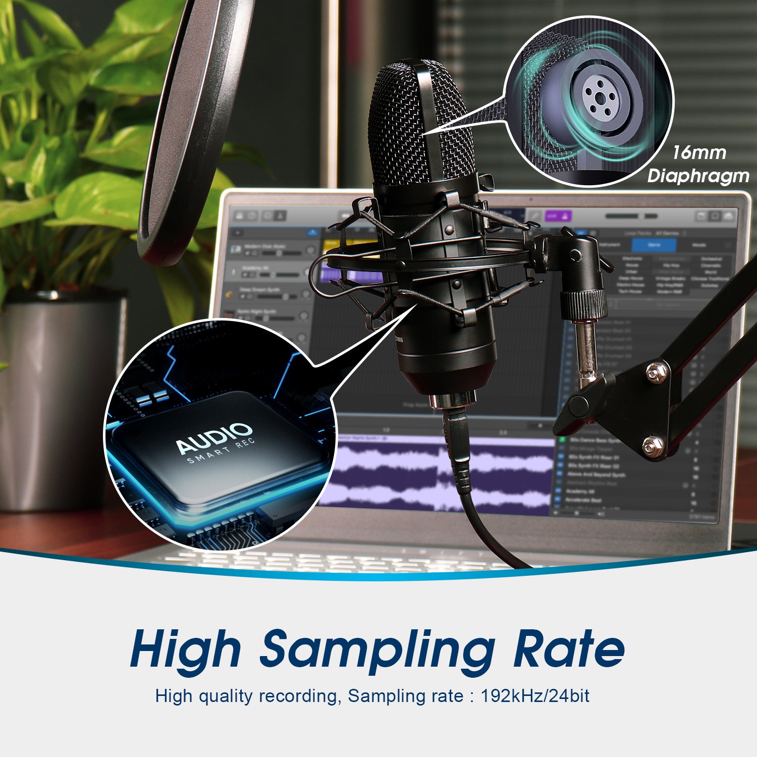 USB Gaming Studio Condenser Microphone Professional Bundle - August REC100B