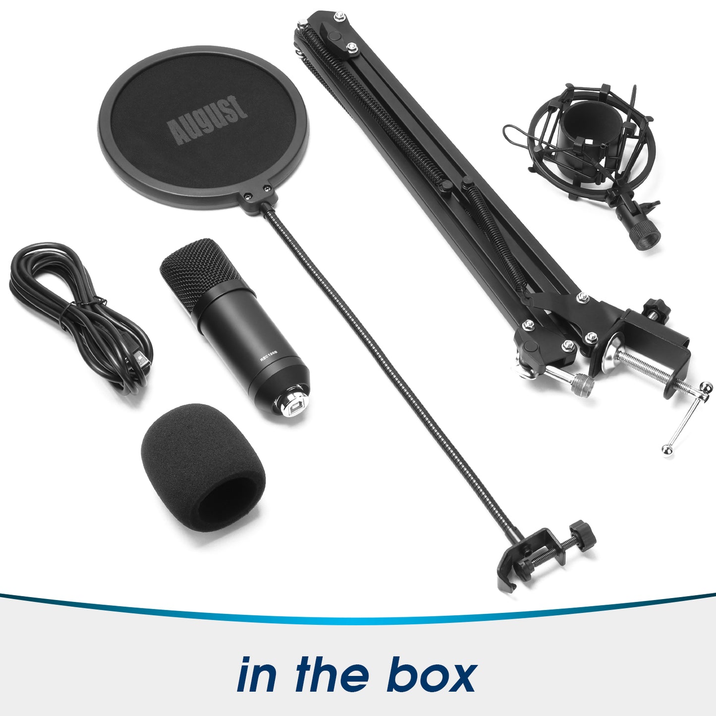 USB Gaming Studio Condenser Microphone Professional Bundle - August REC100B [Refurbished]