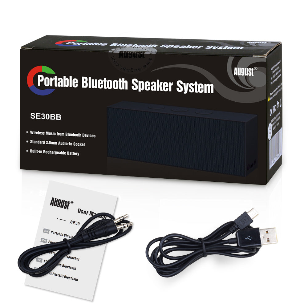 Bluetooth portable Speaker Rechargeable Boombox AUX Input - August SE30 [Refurbished: 6 Month Warranty]