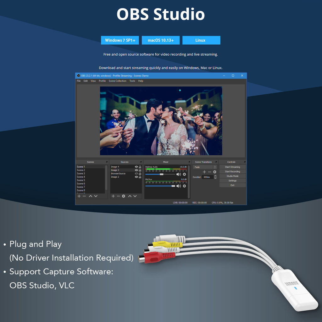 VHS DVD PC Digital Conversion Video Grabber for Windows, MacOS - August VGB300 [Refurbished: 6 Month Warranty]