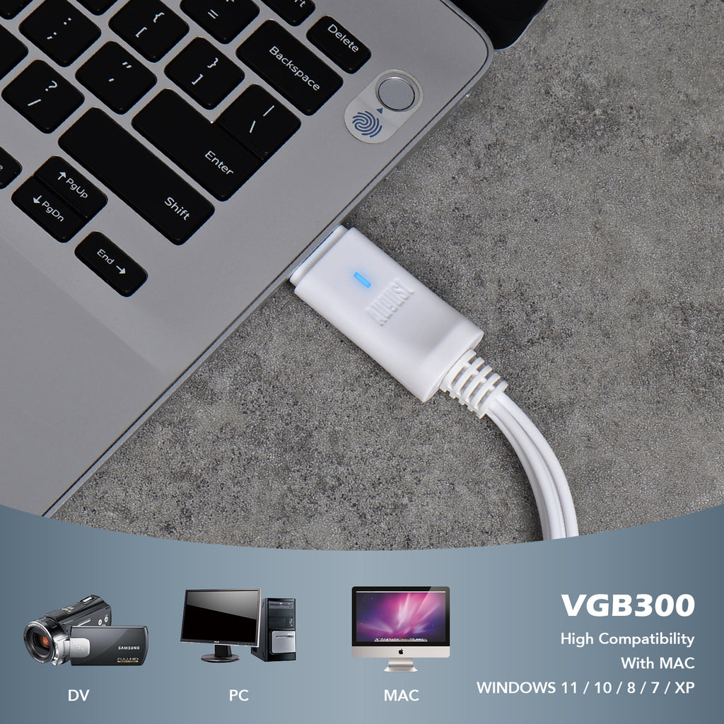 VHS DVD PC Digital Conversion Video Grabber for Windows, MacOS - August VGB300 [Refurbished: 6 Month Warranty]