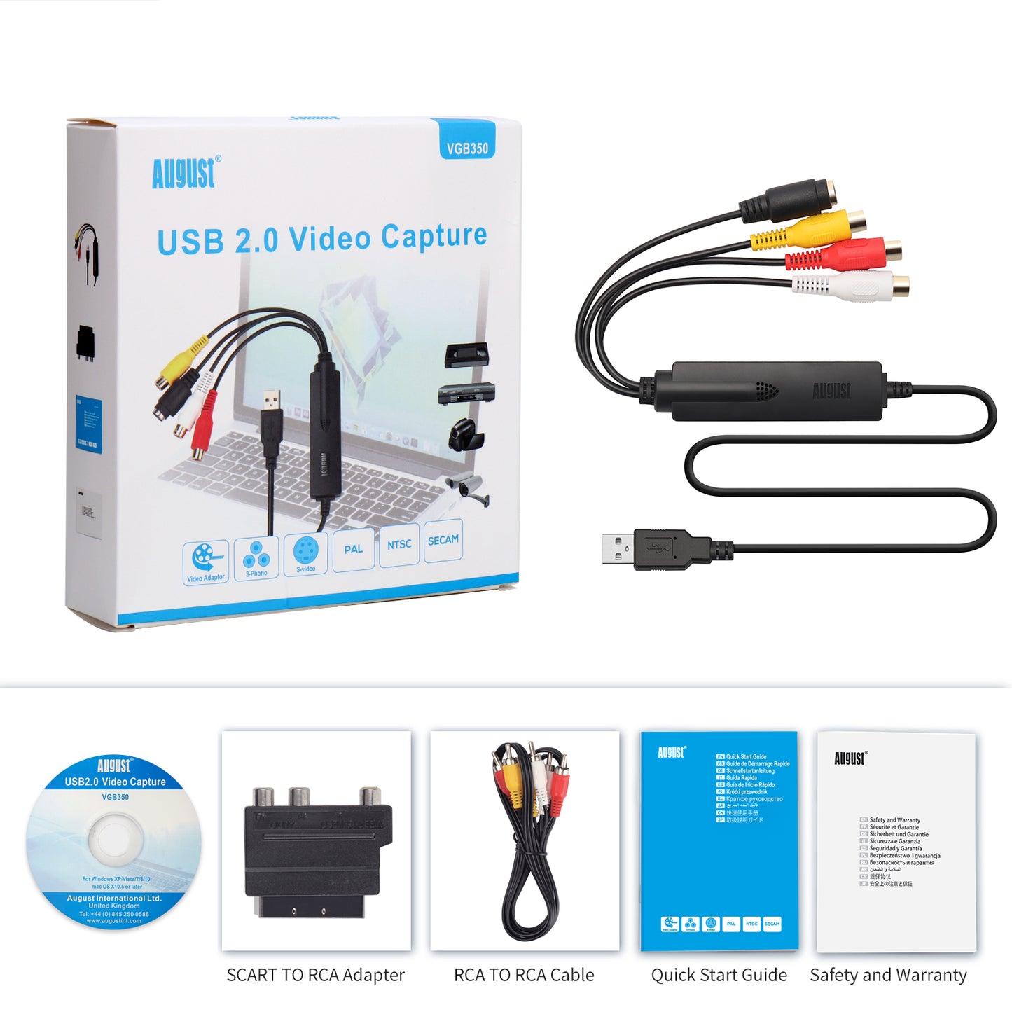 Windows PC VHS to Digital Video Capture Card DVD Hi8 SECAM - August VGB350