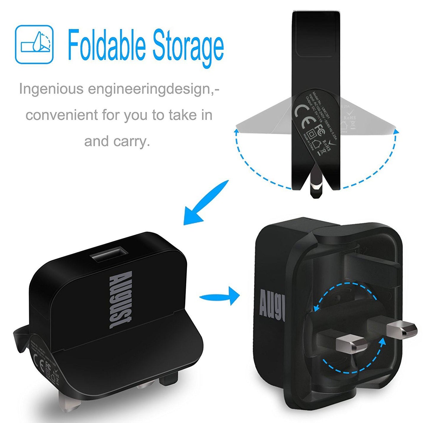 Slim Foldable USB Charger - August UMC301 - 1-Port for iPhone iPad and Android    August  Charging Cables   iDaffodil - Consumer Electronics at Affordable Prices