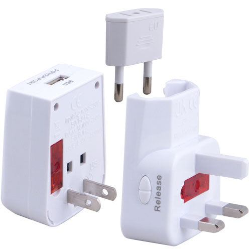 World Travel Power Adaptor USB Adaptor Port UK EU AU US Universal Plug - WAP150